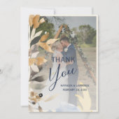 Boho金ゴールド青葉冬の結婚式の写真 サンキューカード (正面)