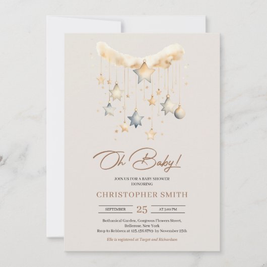 Boho銅錆男女兼用びベビー玩具の星 招待状 (正面)