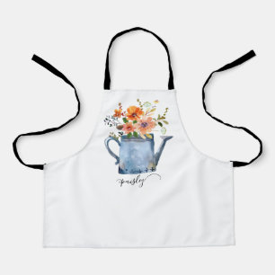 Boho錆オレンジ水色の花散水缶 エプロン
