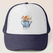 Boho錆オレンジ水色の花散水缶 キャップ (正面)