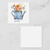 Boho錆オレンジ水色の花散水缶 スクエア名刺 (正面/裏面)