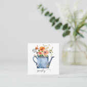 Boho錆オレンジ水色の花散水缶 スクエア名刺 (スタンド正面)