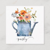 Boho錆オレンジ水色の花散水缶 スクエア名刺 (正面)