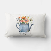 Boho錆オレンジ水色の花散水缶 ランバークッション (正面)
