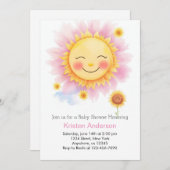 Boho開花とビームサンシャインガールベビーシャワー 招待状 (正面/裏面)