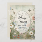 Boho開花とヴィンテージ花赤ちゃんシャワー 招待状 (正面/裏面)