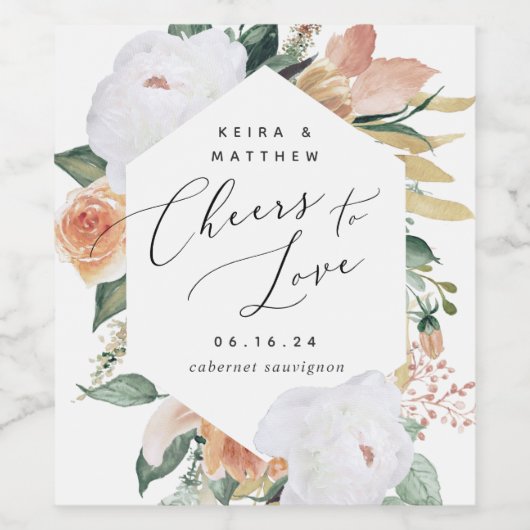 Boho開花パーソナライズされた応援へ愛結婚の ワインラベル (シングルラベル)