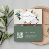 Boho開花幾何学水色フローラQRコード 名刺