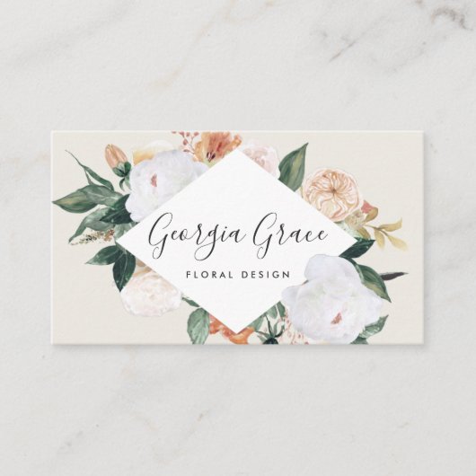 Boho開花幾何学水色フローラQRコード 名刺 (正面)