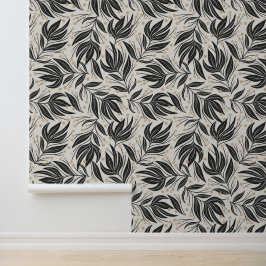 Boho離れ葉のパターン白と緑 壁紙
