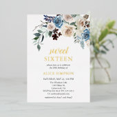 Boho青い花の乾燥葉した甘い16箔の招待客 箔招待状 (立ち正面)