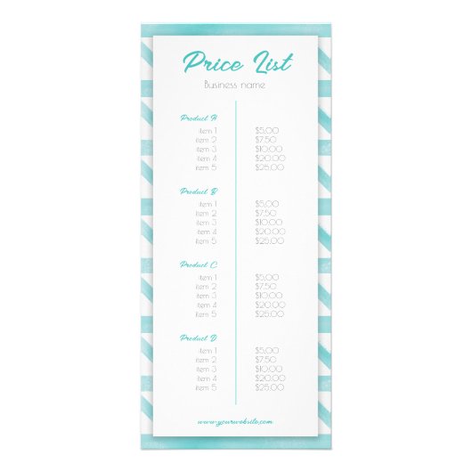 Boho青パターンあなたのロゴ沿岸の価格表 ラックカード (裏面)