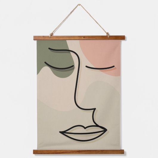 Boho顔フェイシャル抽象芸術ミュートトーン 吊り下げ型タペストリー (正面)
