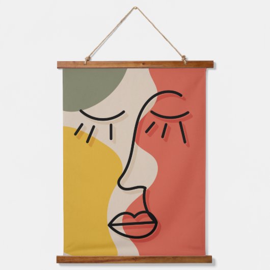 Boho顔フェイシャル抽象芸術ミュートトーン 吊り下げ型タペストリー (正面2)