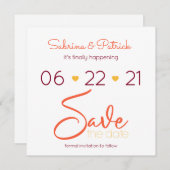 BOHO鮮やかトスカニーブルゴーニュの珊瑚の日付を保存 招待状 (正面/裏面)