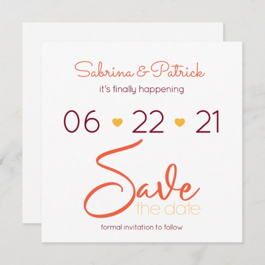 BOHO鮮やかトスカニーブルゴーニュの珊瑚の日付を保存 招待状 (正面/裏面)