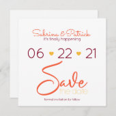 BOHO鮮やかトスカニーブルゴーニュの珊瑚の日付を保存 招待状 (正面/裏面)