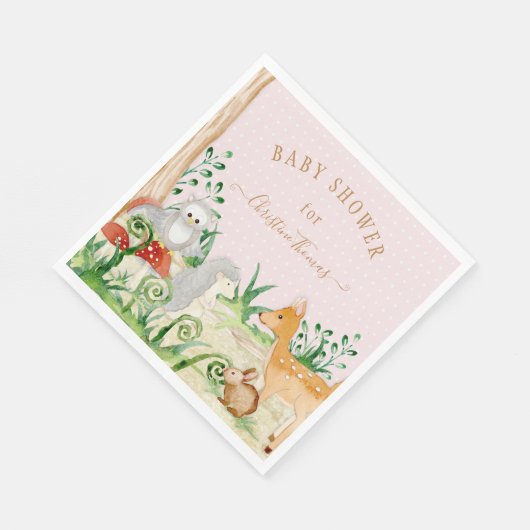 BOHO鹿ハリネズミふくろうの森の木の葉の赤ちゃんシャワー スタンダードランチョンナプキン (角)