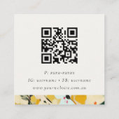 Boho黄カラフル色オークレー絵を描フローラQRコード スクエア名刺 (裏面)