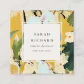 Boho黄カラフル色オークレー絵を描フローラQRコード スクエア名刺 (正面)