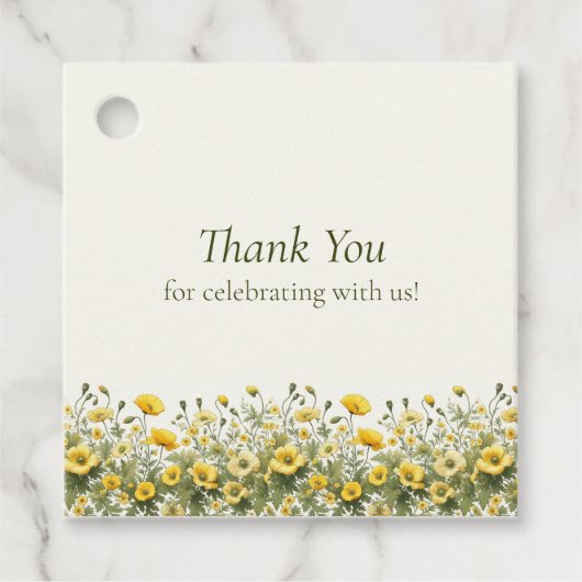 Boho黄色のワイルドフラワー、オリーブありがとうござ結婚う フェイバータグ (正面)