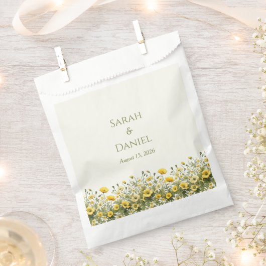 Boho黄色のワイルドフラワー、オリーブありがとうござ結婚う フェイバーバッグ (クリップ留めされた状態)