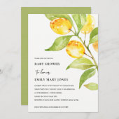 BOHO黄色の水色の葉オリーブ赤ちゃんシャワー 招待状 (正面/裏面)
