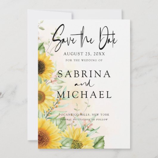 Boho黄色ひまわり日付保存 セーブザデート (正面)