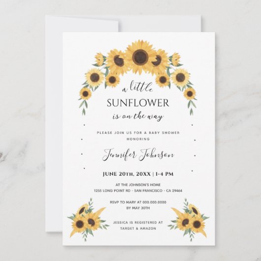 Boho黄色ひまわり赤ちゃんシャワー 招待状 (正面)