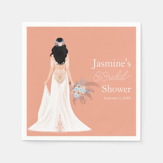 Boho黒毛花嫁と花 スタンダードカクテルナプキン (正面)