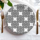 Boho黒白の結び目とロープ模様 ペーパープレート