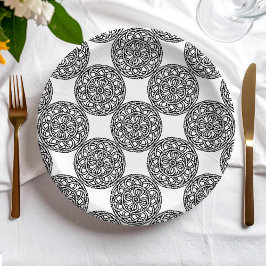 Boho黒白の結び目とロープ模様 ペーパープレート