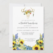 BOHO アーティスティックなひまわりと鹿の頭蓋骨と角 ブライダルランチョン 招待状 (正面)