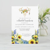BOHO アーティスティックなひまわりと鹿の頭蓋骨と角 ブライダルランチョン 招待状 (スタンド正面)