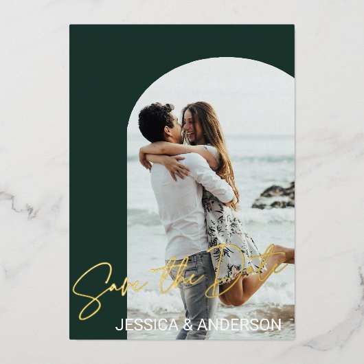 Boho エレガント 2 Photo Save the Date 箔シーズンカード (正面)