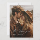 Boho エレガント Script QRコード写真結婚s 招待状 (正面)