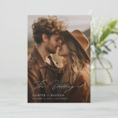 Boho エレガント Script QRコード写真結婚s 招待状 (スタンド正面)