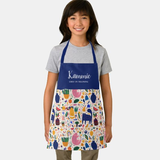 Boho カラフル Cats Pattern Chef in Training エプロン (インサイチュ)