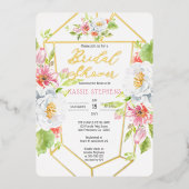 Boho – シックフローラ幾何学的ブライダルシャワー-金ゴールド 箔招待状 (正面)