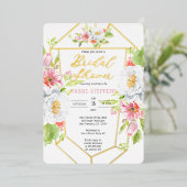 Boho – シックフローラ幾何学的ブライダルシャワー-金ゴールド 箔招待状 (立ち正面)