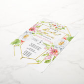 Boho – シックフローラ幾何学的ブライダルシャワー-金ゴールド 箔招待状 (回転した状態)