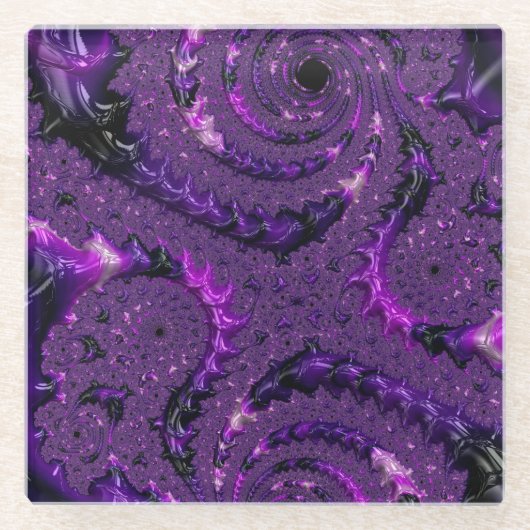 Boho ファンキー Purpleデジはっきりしたタル抽象芸術フラクタル ガラスコースター (正面)