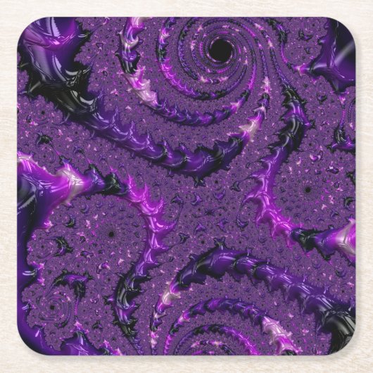 Boho ファンキー Purpleデジはっきりしたタル抽象芸術フラクタル スクエアペーパーコースター (正面)