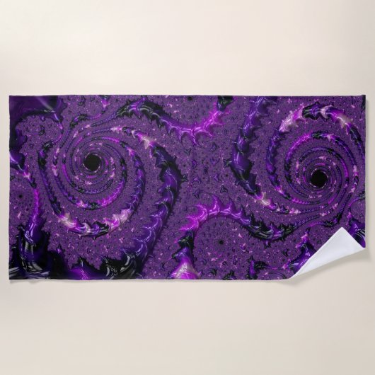 Boho ファンキー Purpleデジはっきりしたタル抽象芸術フラクタル ビーチタオル (正面)