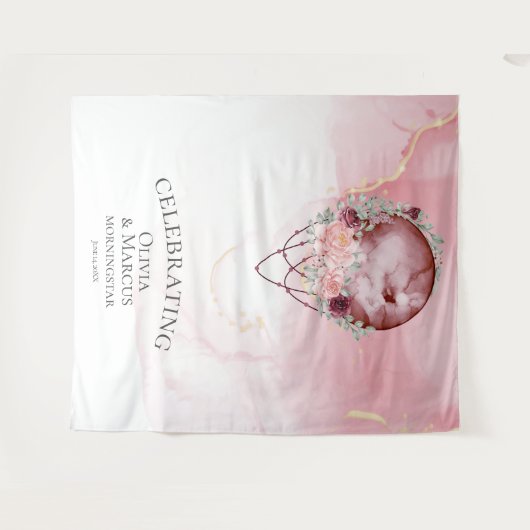 BOHO フルムーン ダスティ ローズ ウォーターカラー セレブレーション タペストリー (正面(横))