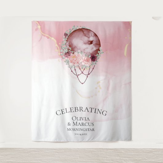 BOHO フルムーン ダスティ ローズ ウォーターカラー セレブレーション タペストリー (正面)