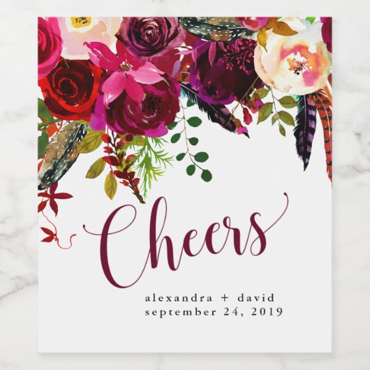 Boho フローラル |応援 ワインラベル (シングルラベル)