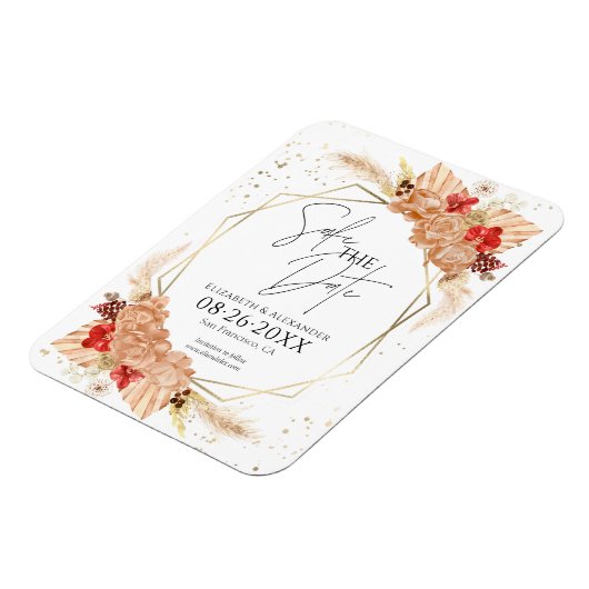 Boho フローラル | Terracotta結婚式の日付を保存 マグネット (左側)