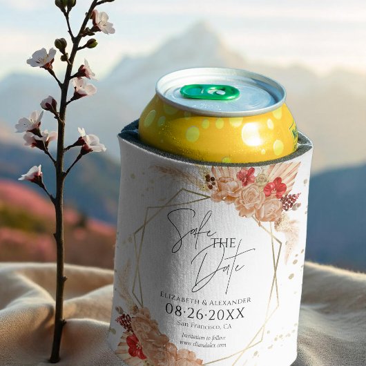 Boho フローラル | Terracotta結婚式の日付を保存 缶クーラー