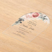 Boho,フローラ，パンパスグラス，アーチブライダルシャワー アクリル招待状 (レイダウン)